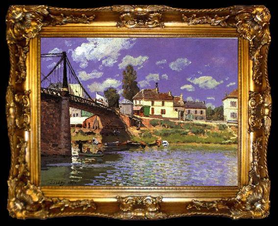 framed  Alfred Sisley The Bridge at Villeneuve la Garenne, ta009-2